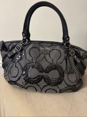 Coach Black and Gray Sequin Signature Satchel